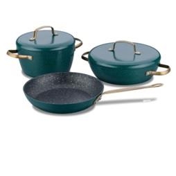 VINTAGE SET COOKWARE 5 ΤΜΧ ΠΡΑΣΙΝΟ-ΠΕΤΡΟΛ -KORKMAZ Αλουμίνιο