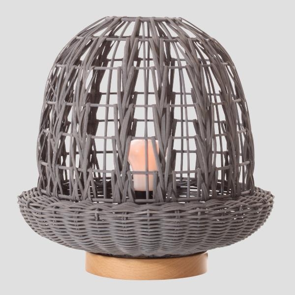 ΠΟΡΤΑΤΙΦ E27 ΒΑΣΗ ΞΥΛΟ & RATTAN Φ29X30 ΓΚΡΙ Μέταλλο 30*30
