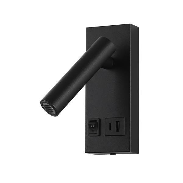 ΑΠΛΙΚΑ ΚΡΕΒΑΤΙΟΥ ΑΝΑΓΝΩΣΗΣ ΜΑΥΡΗ ΜΕ USB -TYPE C 2W 3000K 150X60X145mm Αλουμίνιο Π0.06*Υ0.15