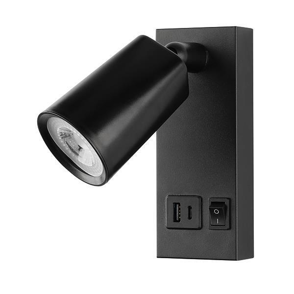 ΑΠΛΙΚΑ ΚΡΕΒΑΤΙΟΥ ΑΝΑΓΝΩΣΗΣ ΜΑΥΡΗ ΜΕ USB -TYPE C 5W 3000K 150X80X145mm Συνθετικό Π0.063*Υ0.15