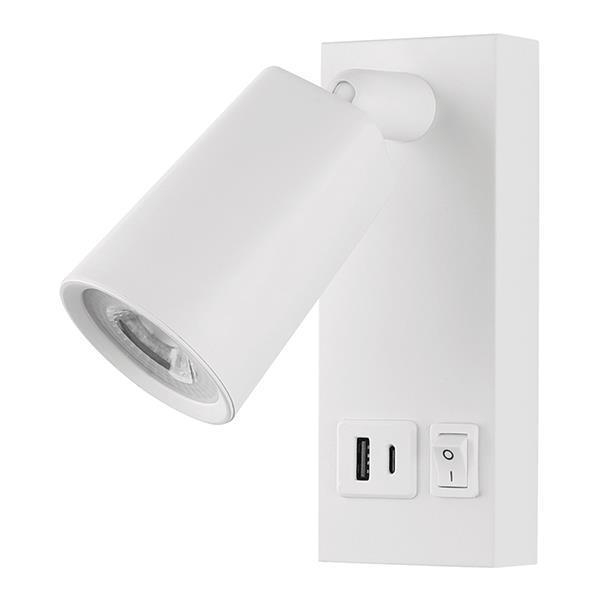 ΑΠΛΙΚΑ ΚΡΕΒΑΤΙΟΥ ΑΝΑΓΝΩΣΗΣ ΑΣΠΡΗ ΜΕ USB -TYPE C 5W 3000K 150X80X145mm Αλουμίνιο Π0.063*Υ0.15
