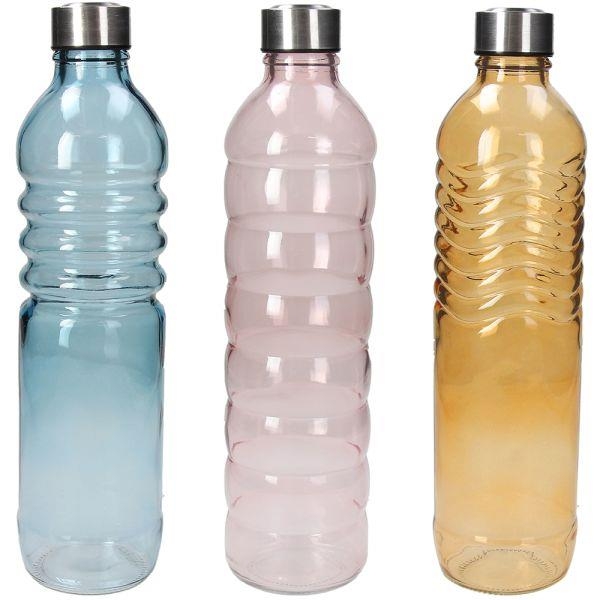 ΓΥΑΛΙΝΟ ΜΠΟΥΚΑΛΙ 1.25L ΜΕ ΠΩΜΑ ΑΠΟ ΑΝΟΞΕΙΔΩΤΟ ΑΤΣΑΛΙ ΣΕ 3 ΧΡΩΜΑΤΑ Γυαλί Φ0.08*Υ0.32