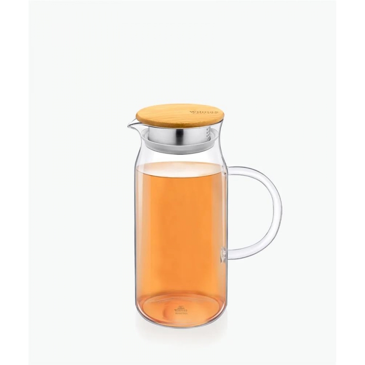 Wilmax Thermoglass Κανάτα με Καπάκι Bamboo 1L Γυαλί Φ0.13*Υ0.22
