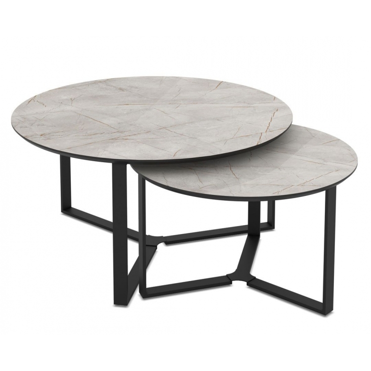Σετ τραπέζι σαλονιού MIAMI LAGINA HIGH GLOSS 90X45 και 68X40 Μέταλλο 0.90*0.45/0.68*0.40