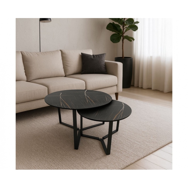 Σετ τραπέζι σαλονιού MIAMI SONATA HIGH GLOSS 90X45 και 68X40 Μέταλλο 0.90*0.45/0.68*0.40