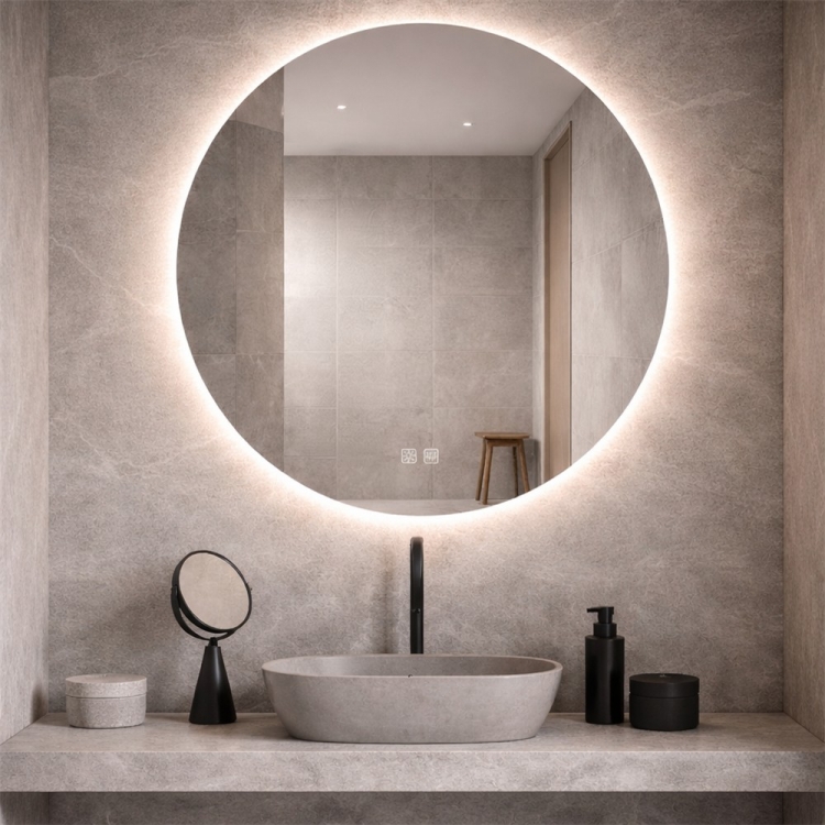 ΚΑΘΡΕΦΤΗΣ ΜΕ ΦΩΣ LED 15W 3000K-4000K ΣΤΡΟΓΓΥΛΟΣ BACK LIGHT ΜΕ DIMER ΑΦΗΣ ΚΑΙ ΑΝΤIΘΑΜΒΩΤΙΚΟ ΔΙΑΚΟΠΤΗ IP44 Αλουμίνιο Φ0.80*M0.03