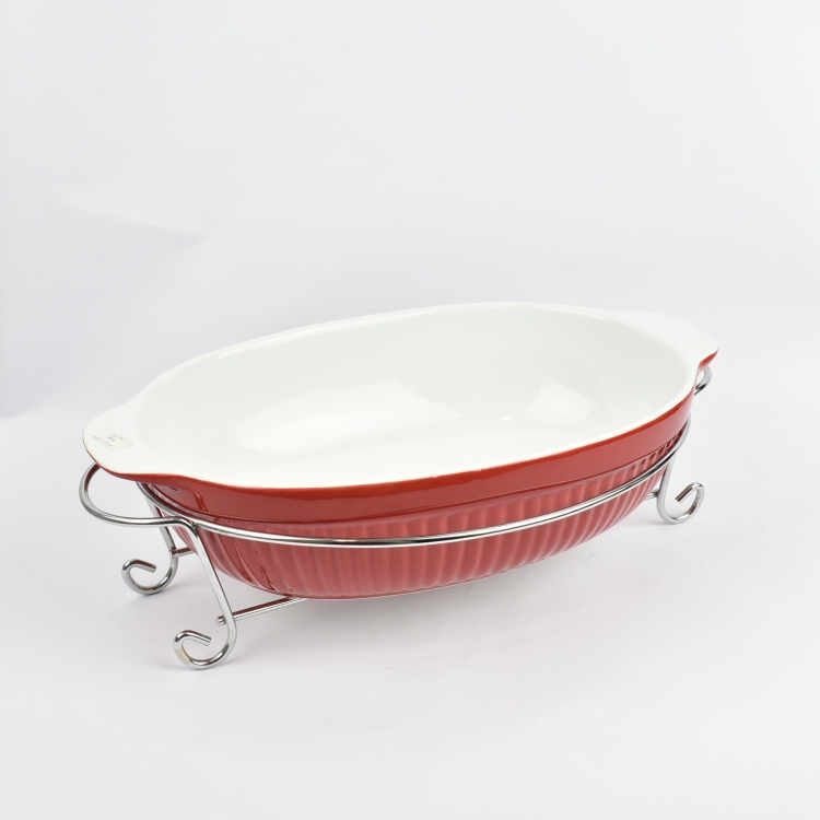 ΠΥΡΙΜΑΧΟ ΚΟΚΚΙΝΟ ΜΕ ΙΝΟΧ ΒΑΣΗ Stoneware 35*22*8.5Υ